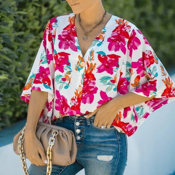 Spring/Summer Floral Print Button Blouse - Picture 4 of 5